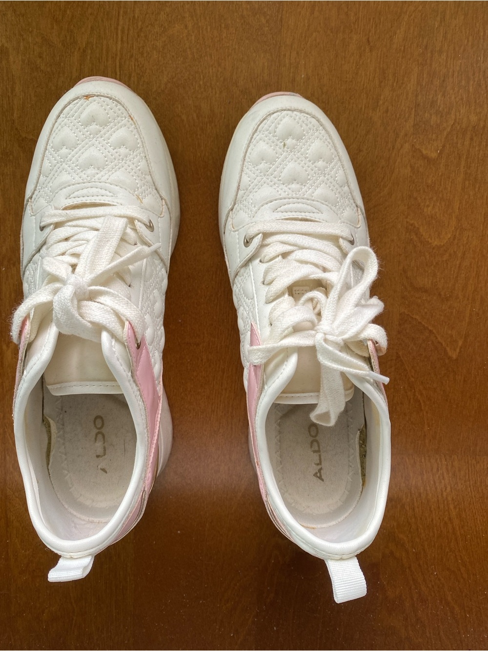 ALDO White Quilted Sneakers with Soft Pink Accents